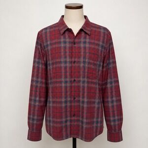 Toad&Co Paulsen LS Shirt Mens Medium Red Navy‎ Plaid Organic Cotton Button Up